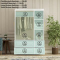 Modern Wardrobe Armoire with Hanging Rod Shelves and Drawers