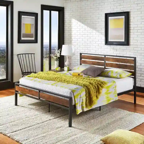 Aabira Low Profile Metal Platform Bed with Wooden Finish Panels by iNSPIRE Q Classic