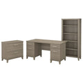 60-Inch Office Desk with Cabinet and 5-Shelf Bookcase