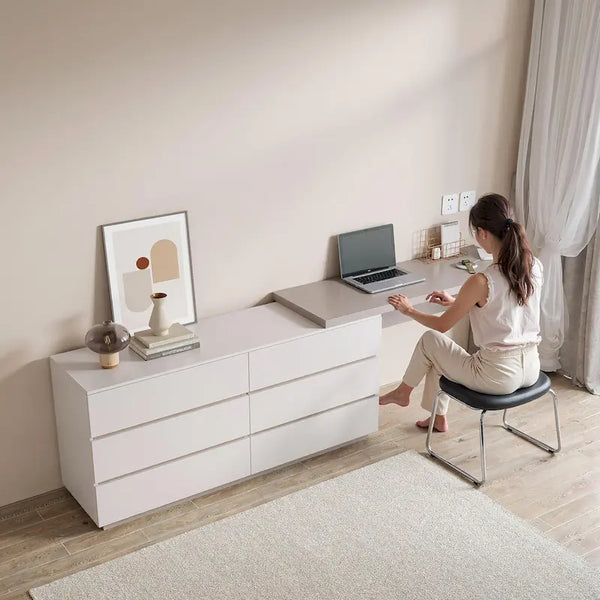 97.63" Modern Expandable Dresser Desk Combo for Home Office with 6 Drawers