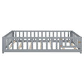 Kids' Full-Size Wooden Floor Bed with Fence and Door