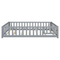 Kids' Full-Size Wooden Floor Bed with Fence and Door