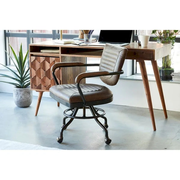 Aurelle Home Vintage-Inspired Soft Brown Leather Rustic Desk Chair