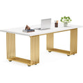 70.9" Contemporary White Executive Desk with Gold Metal Frame