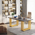 70.9" Contemporary White Executive Desk with Gold Metal Frame