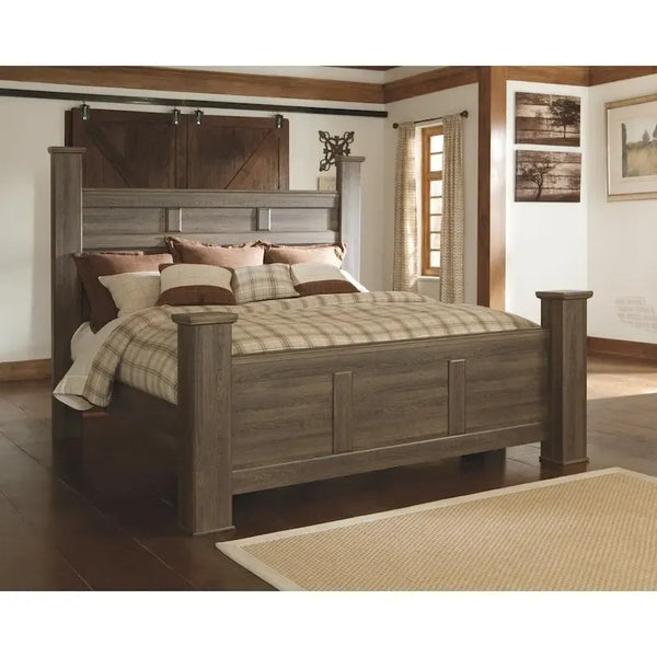 Farmhouse Poster Bed with Wooden Frame and Panel Headboard
