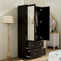 Modern Wardrobe Armoire with Mirror Door Hanging Rod and Drawers