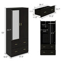 Modern Wardrobe Armoire with Mirror Door Hanging Rod and Drawers