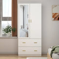 Modern Wardrobe Armoire with Mirror Door Hanging Rod and Drawers