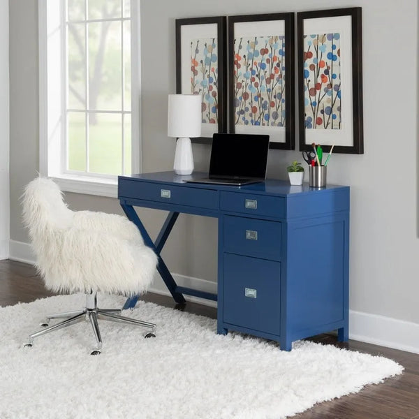 Amber Off-White Faux Fur Executive Chair