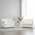 Set of 2 High-End Chenille Upholstered Accent Chairs with Toss Pillows - White Living Room Armchairs