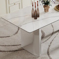 0.47-Inch Thick Sintered Stone Composite Dining Table with Tempered Glass Top and Stainless Steel Base
