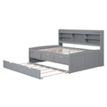 Antique Grey Full-Size Wooden Captain Bed with Built-in Bookshelves, Three Storage Drawers, and Trundle