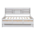 Antique Grey Full-Size Wooden Captain Bed with Built-in Bookshelves, Three Storage Drawers, and Trundle
