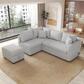 82.6" L-Shaped Sectional Sofa Bed with Pull-Out Feature, USB Ports, Power Sockets, and Movable Storage Ottoman - Bei