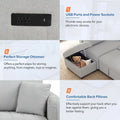 82.6" L-Shaped Sectional Sleeper Sofa Bed with Dual USB Ports, Power Outlets, and Removable Storage Ottoman - Bei