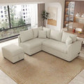 82.6" L-Shaped Sectional Sofa Bed with Pull-Out Feature, USB Ports, Power Sockets, and Movable Storage Ottoman - Bei