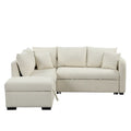 82.6" L-Shaped Sectional Sofa Bed with Pull-Out Feature, USB Ports, Power Sockets, and Movable Storage Ottoman - Bei