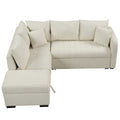 82.6" L-Shaped Sectional Sleeper Sofa Bed with Dual USB Ports, Power Outlets, and Removable Storage Ottoman - Bei