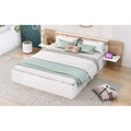 Natural Queen Size Platform Bed with Headboard, Storage Drawers, Shelves, USB Ports, and Outlets