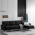 110" L-Shaped Modular Sofa with Chaise and Iron Legs - Seats 4, Upholstered Fabric
