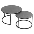 Round Sintered Stone Top Nesting Coffee Table with Black Metal Frame - 31.5 x 17.7 Inches