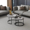 Round Sintered Stone Top Nesting Coffee Table with Black Metal Frame - 31.5 x 17.7 Inches