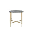 Gray and Gold End Table with Oval Marble Top and X-Shaped Base