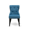 East West Furniture Round Kitchen Table Set - Black Wire-Brushed Finish with Blue Linen Chairs (Multiple Piece Options)