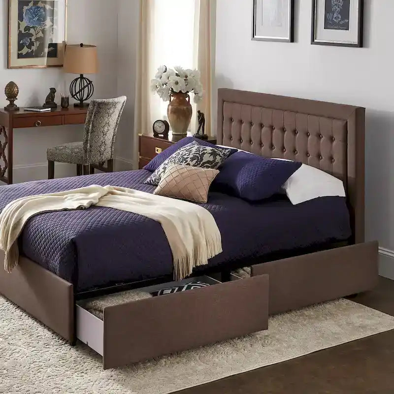 iNSPIRE Q Classic Arlert Tufted Linen Headboard Storage Platform Bed