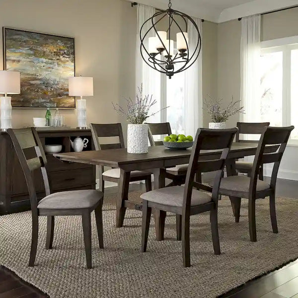 7-Piece Trestle Table Set with Double Bridge in Dark Chestnut