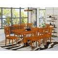 East West Furniture 9-Piece Saddle Brown Kitchen Dining Set - Rectangular Table with 8 Chairs (Various Seat Options)