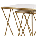 Set of 2 Marble Top Nesting Tables with Geometric Gold Base, White Finish