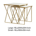Set of 2 Marble Top Nesting Tables with Geometric Gold Base, White Finish