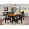 East West Furniture 7-Piece Round Dining Set - Black & Cherry Kitchen Table with 6 Chairs (Seat Options Available)