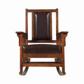 Mission Style Rocking Chair with Leather Upholstered Seat and Back in Tobacco and Dark Brown
