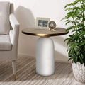 Modern 17-Inch Round Brass Accent End Table with Cylindrical Marble Base in Brass and White