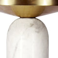 Modern 17-Inch Round Brass Accent End Table with Cylindrical Marble Base in Brass and White
