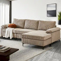 HOOOWOOO Reversible Corduroy Chaise Sofa with Wide Armrests and Ottoman for Living Room