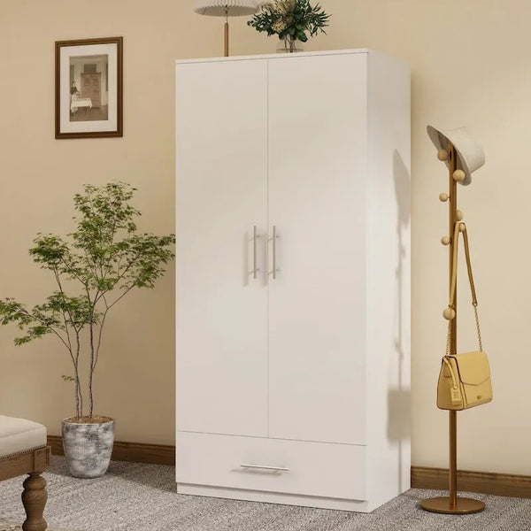 Black and White Wardrobe Armoire Closet with Drawer - 31.5W x 66.9H