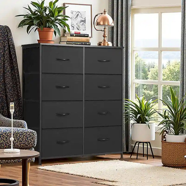 8-Drawer Tall Fabric Dresser for Bedroom - Stylish Closet Organizer Tower with Wooden Top and Metal Frame