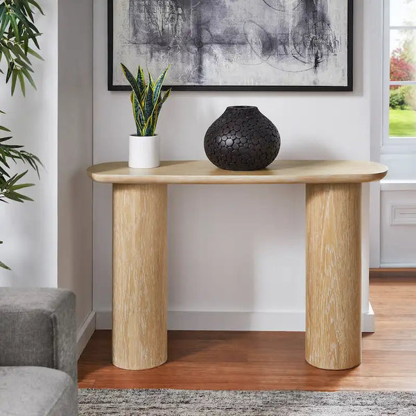 Edo Modern Oak-Finished Sofa Table with Durable Column Base by iNSPIRE Q