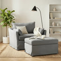 Sophie Contemporary Oversized Slipcovered Armchair and Ottoman with Lockable Rear Wheels