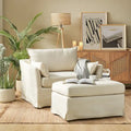 Sophie Contemporary Oversized Slipcovered Armchair and Ottoman with Lockable Rear Wheels