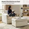 Sophie Contemporary Oversized Slipcovered Armchair and Ottoman with Lockable Rear Wheels