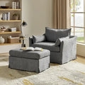 Sophie Contemporary Oversized Slipcovered Armchair and Ottoman with Lockable Rear Wheels