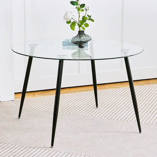 Contemporary Minimalist Glass Table with Premium Tempered Glass and Metal Frame