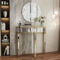 Silver Mirrored Half Moon Console Sofa Table - 35.4 x 31.6 Inches
