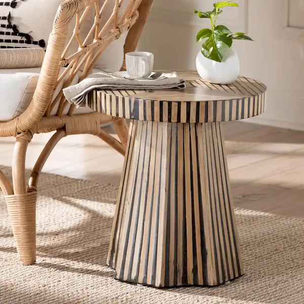 Devika Contemporary Bohemian Two-Tone Bamboo End Table in Natural and Dark Brown