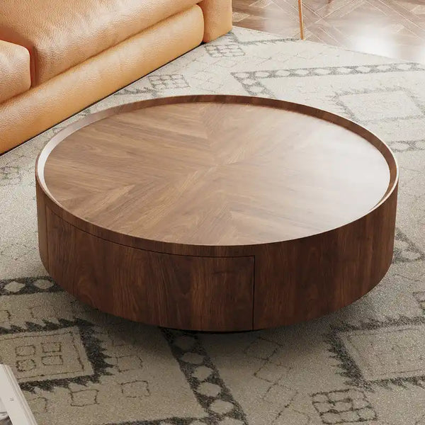 Compact Mid-Century Modern Round Walnut Coffee Table for Small Spaces and Apartments